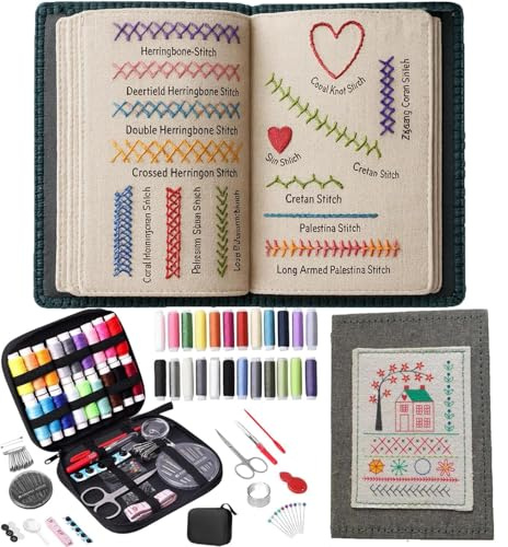 Embroidery Stitch Book, Sewing Books for Beginners, Creative Embroidery Sewing Guide with Needle Thread Tool, Portable Travel Mini Sewing Kit for Beginner Sewing Enthusiast