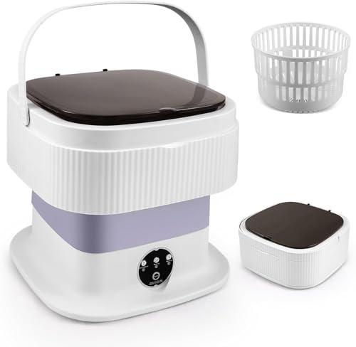 Mini Waschmaschine, 11L Faltbar Waschmaschine mit Schleuderfunktion, Tragbare Reisewaschmaschine, Camping Mobile Waschmaschine für Reisen, Wohnmobil, Studenten (Violett)