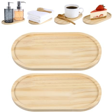 2 Stück Kleine Holztabletts, Dekorative Kleine Tabletts, Bambus-Holztablett für Badezimmer, Küche und Dekorative Zwecke