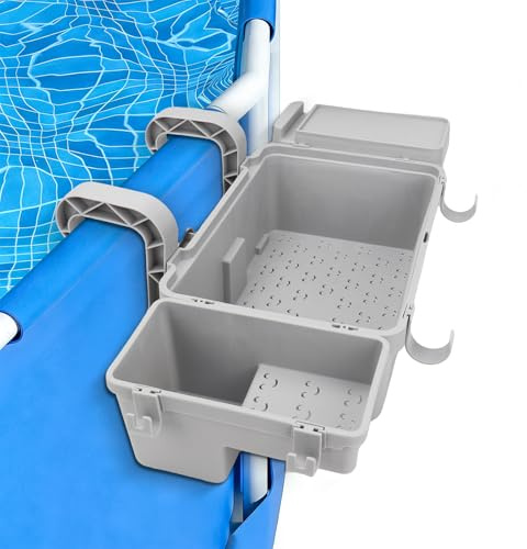 AROMUJOY Pool Storage Basket Set, Pool Basket Thickened Plastic with Drink Holder, Mobile Phone Holder for Most Above Ground Pools, Swimming Pool, Above Ground for Towel, Drinks, Mobile Phone