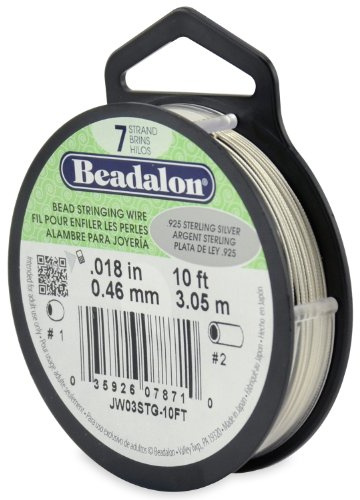 Beadalon 7 Strand Bead Stringing Wire, 0.018 in / 0.46 mm, 0.925 Sterling Silver Wire, 10 ft / 3.1 m