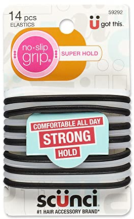 Scunci by Conair No-Slip Grip Super Hold Elastics Hair Ties for Women and Men, No Damage in Assorted Colors, 14 Pack