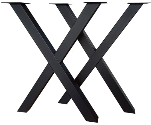 CM Furniture TISCHBEINE X-Form Tischgestell Höhenverstellbar Metall Schwarz X Outdoor/Haus TISCHKUFEN 60x72 cm Gartentisch Schreibtisch Esstisch Möbelfüß Tischfüße Wohnzimmer Anti-Kratz-Pads 2 Stück