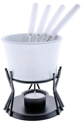 Swissmar F66321 Kindle Chocolate Fondue Set 7-Piece, Ceramic/Stainless Steel, White, 250ml, Tealight Candle Heated/Microwave and Oven Safe, Dishwasher Safe, Gift Boxed