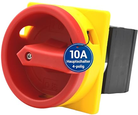 Intratec Hauptschalter 10A, 4-polig – IP65 Lasttrennschalter für Fronteinbau – Notausschalter ideal für Industrie – Drehschalter für sichere Abschaltung – Robuster Maschinenschalter 230V 400V