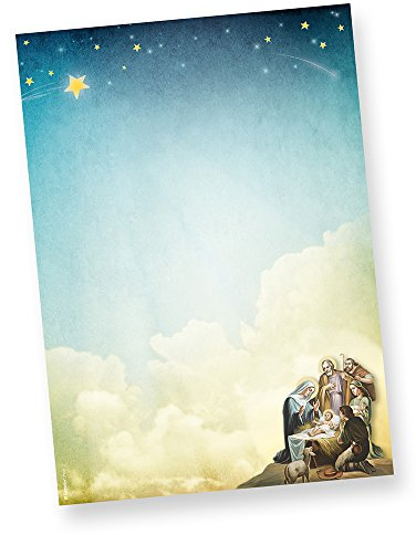 TATMOTIVE PREMIUM Top-Qualität Weihnachtsgeschichte Weihnachtsbriefpapier DIN A4 90g 50 Blatt Briefpapier - blau