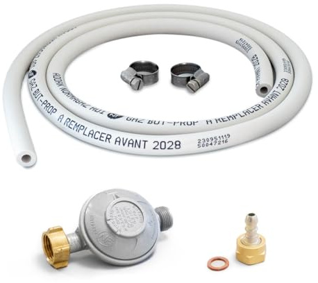 PROWELTEK Komplettes Gasanschluss-Set für Gaskocher Flexibler Schlauch Ø 6 x 12 L: 1,50 m + Nippeldüse + Butanregler 28 mbar