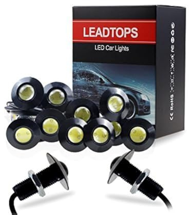 LEADTOPS Eagle Eye LED Lights, 10-pack DIY 12V Ultra thin 23mm Eagle Eye Bulb Fog Tail DRL Daytime Running Lights White Kit for Car Motorcycle (White, Black)