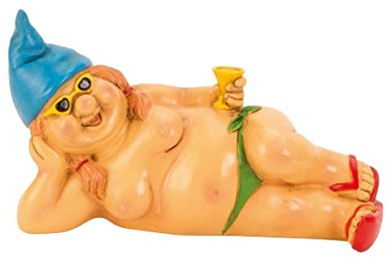 Zwergin nackt mit blauer Mütze 23 cm Figur liegend FKK Gartenzwerg Frau