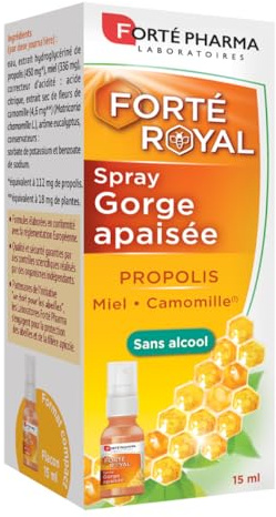 Forté Pharma - Forté Royal Spray Gorge Propolis Adultes - Complément Alimentaire Gorge irritée - A base de Propolis, Miel, Camomille - Adoucit et Apaise la Gorge - Flacon 15 ml, 6 pulvérisations/jour
