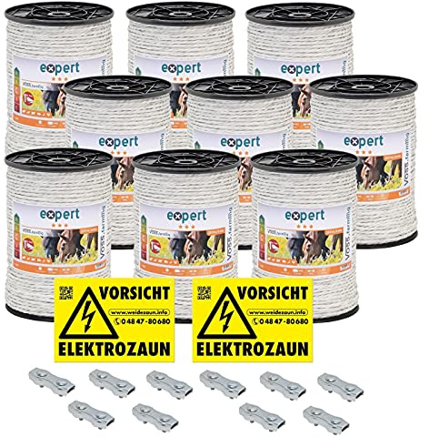 VOSS.farming 1800m Weidezaunseil 6mm Elektrozaunseil 7X 0,2 NIRO – mit Zubehör – weißes Elektroseil Weidezaun Elektrozaun Ponyzaun Pferdezaun