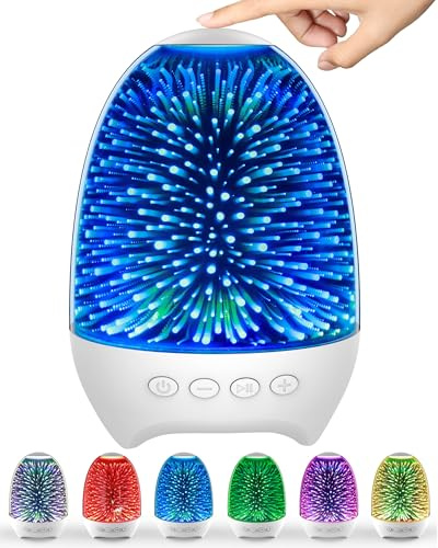 Aiscool Night Light Bluetooth Speaker, 3D Glass Fireworks Lamp with Touch Control, 7 Colors & Gradient Mode, Rechargeable Bedside Light for Bedroom, Gift for Kids, Teens & Adults (Galaxy White)
