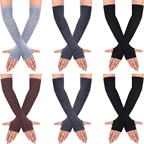 SATINIOR 6 Paare Frauen Lange Fingerlose Handschuhe Stricken Armwärmer Daumenloch Dehnbare Handschuhe (Einfarbige Serie)