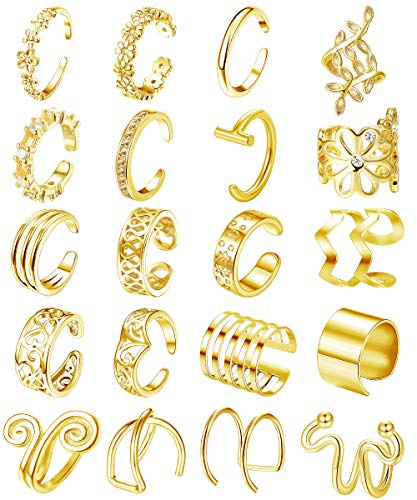 Milacolato 20Pcs Ear Cuff Set Damen Ohrmanschette Ohrringe Earcuffs Set Helix Knorpel Clip auf Wickelohrring Fakepircings Ohr Cuffs Ohrklemme Gold