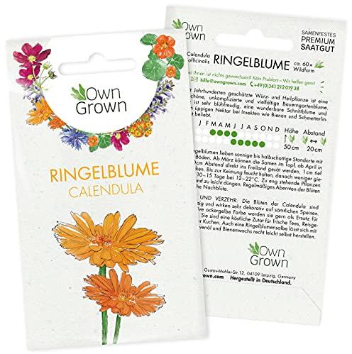 Wilde Ringelblumen Samen: Premium Ringelblume Samen für ca. 100x blühende Ringelblumen Pflanze – Calendula Samen für Essbare Blüten – Blumen Saatgut – Flower Seeds – Heilkräuter von OwnGrown