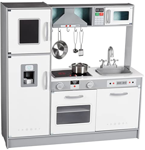 Amazon Basics Kids Kitchen Set, Play Kitchen Toy Playset for Toddlers, Preschoolers, 39L x 11.8W x 39H, White & Gray