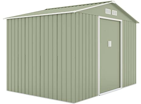 HATTORO S200 XXL Metall Gerätehaus 277x191x192cm Geräteschuppen Garten Schuppen Gartenhaus Satteldach (Hellgrün)