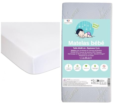 Matratze 40 x 80 cm + 2 Matratzenschoner, Bio-Baumwolle