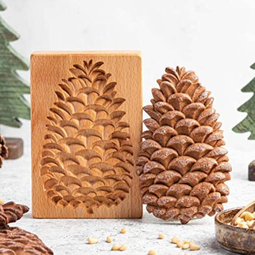 OZAOZ Geschnitzte hölzerne Tannenzapfen-Keksform für Küche, Lebkuchen, Keksstempelformen für Springerle, Tragacanth, Marzipan, russische Pryanik, Lebkuchen und Tirggel (PINECONE)
