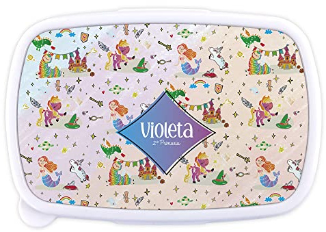 LolaPix Porta Merenda Unicorno. Lunch Box Bambini. Porta Pranzo Personalizzatto. Porta Merenda. Sicuro per le microonde. Privo di BPA, ftalati e metalli pesanti. 18x13x6 cm. Mondo fantastico