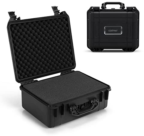 GOPLUS Valise Étanche Appareil Photo Coffret de Protection Universel Caméra, avec Mousse Alvéolée et Loquets à Pression, pour Drone, Appareil Photo (34 x 31 x 16 cm)