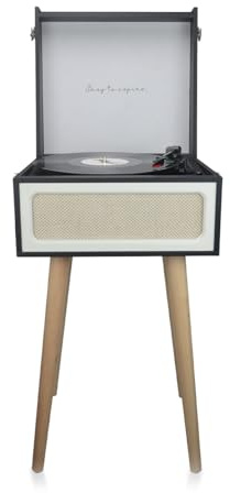 PRIXTON Platine Vinyle Detroit, Tourne-Disque Vintage, Lecteur des vinyles et de Musique Via Bluetooth et Radio FM, 2 Haut-parleurs intégrés