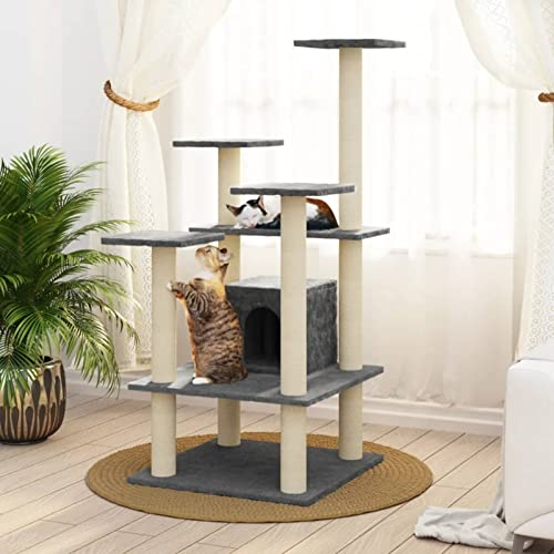 Chusui Kratzbaum mit Sisal-Kratzsäule, Katzenkratzbaum, Kletterwand, Kratzbäume Für Katzen, Kratzstamm, Kratzbaum Deckenspanner,n Dunkelgrau 110 cm