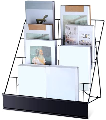 Sintuff Comic Book Display Stand 4 Tier Black Color Book Display Rack 18 Wire Tabletop Signing Cd Magazine Stand Rack Metal Countertop Decor for Retail Library Classroom Picture Literature Brochure