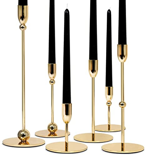 VROOMIUM Kerzenhalter – 6 Stück Metall Gold Kerzenhalter Set für Tischdekoration, stabile Moderne Dekoration Kerzenhalter für Zuhause, Party, Hochzeit