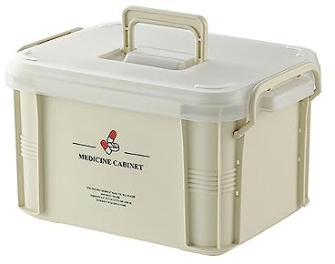 ISAKEN Medicin lådor stor första hjälpen låda hem läkeskåp plast medicinväska stor medicinskåp medicinlåda resa första hjälpen låda hem apotek med bärhandtag för hemmedicin, GUL, Large