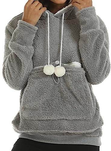 KBOPLEMQ Pullover Damen mit Hundetasche Katzen Hund Hoodie Frauen Hoodie Langarm Sweatshirt mit Tasche Kangaroo Hoodie Hundetasche Katze Sweatshirt Pulli Carrier für kleine Katze Hunde