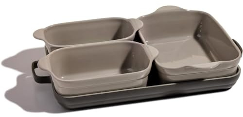 Our Place Bakeware Set | 5-Piece Nonstick, Toxin-Free, Ceramic, Cast Aluminum Set with Oven Pan, Bakers, & Oven Mat | Space-Saving Nesting Design | Oven-Safe | Bake, Roast, Griddle and More | Char