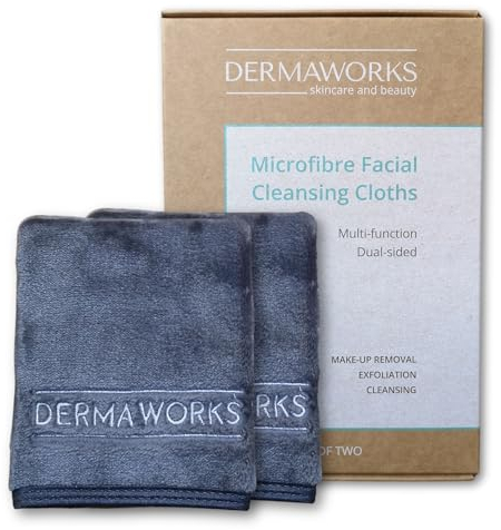 DERMAWORKS Set 2 Panni Struccanti in Microfibra – Asciugamano Morbido per Rimuovere Makeup e Impurità – Delicato su Viso e Occhi – Esfoliante e Riutilizzabile per Skincare Quotidiana