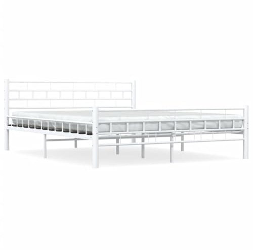 Annlera Bettgestell Weiß Metall 160×200 cm Bettgestell Bed Frame Bettrahmen Metallbett