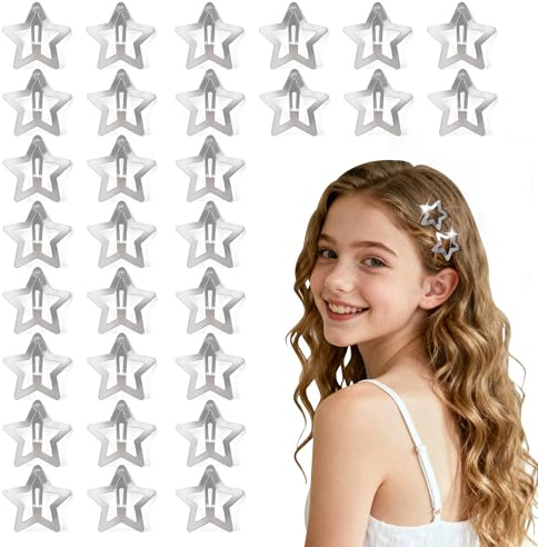 Dalababa Pinzas para el Pelo de Estrella, 30 Piezas Y2K Clips de pelo de Metal, Accesorios para el Cabello para Niñas y Mujeres - Plateado