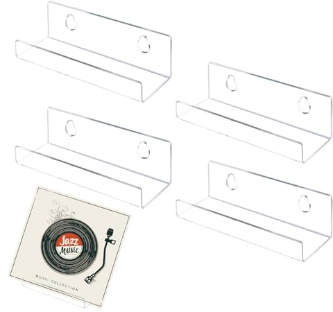 Lotbun 4 Pezzi Scaffale per Dischi Vinile, porta vinili da parete,porta dischi vinile,porta cd da parete,mensole per vinili,per Soggiorno,Sala Giochi e Studio (trasparente)