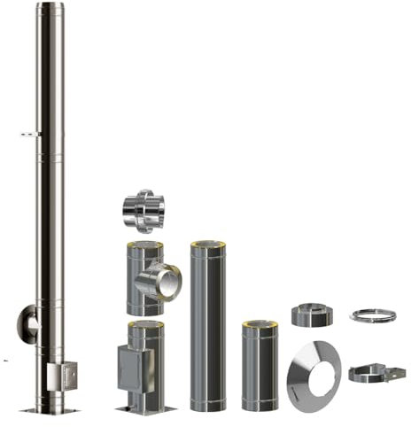 Edelstahlschornstein Bausatz doppelwandig | 0,6mm Wandung | 30mm Dämmung | DN 120mm gestreckte Länge 4,2m| Esse Schlot Kamin