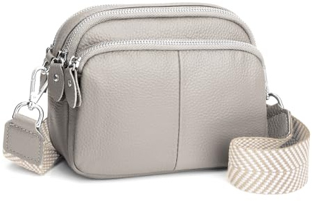 befen Echtes Leder Crossbody Bag Damen Umhängetasche Klein Handytasche zum Umhängen, Moderne Handtasche Taschen mit Breitem Schultergurt für Arbeiten Einkaufen Reisen, Grau