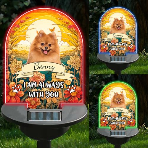 ALICESER Personalisiertes Foto-Solarlicht, Gartendekoration, individuelles Beileidsgeschenk, Friedhofsdekorationen für Grab, Beileidsgeschenk für Familienmitglieder (Stil 1)