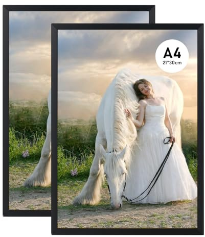 smtfcty A4 Photo Picture Frame,2 Pack 21 X 30 CM Black Aluminum Certificate Frames with Plexi Glass for Table Top & Wall Mounting Metal Picture Frame Set for Photos, Posters, Puzzles