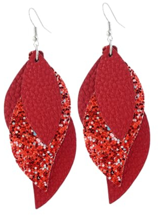Yardenfun Leder Ohrringe Damen Elegant Baumelnd Rote Pailletten Textur Moderne Ohrhänger Für Durchbohrte Ohren Party Alltagsmode