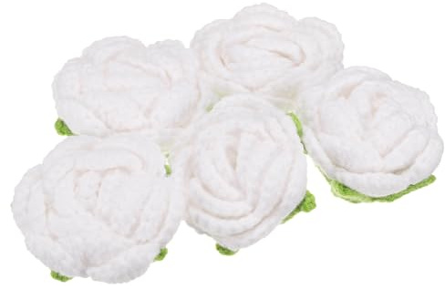 sourcing map 5 parches de flores para coser, pétalos florales de ganchillo hechos a mano, apliques de flores de ganchillo para bricolaje, ropa de pelo, boda, fiesta, manualidades, color blanco
