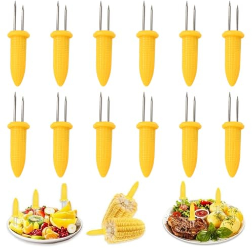 WeddHuis 12pcs BBQ Mais Halter, Edelstahl Maiskolben Spieße, Twin Prong Maiskolbenhalter, Maiskolbenhalter Mais Picks, BBQ Maiskolben Grillzubehör, Corn Holders, Schaschlikspieße, Fruit Forks
