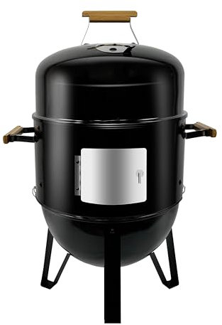 Joyagrill 17 grilles de fumoir pour barbecue, thermomètre intégré, grille d'aération et portes d'accès, double grille de fumoir au charbon de bois avec 3 poignées en bambou et 4 crochets, idéal pour