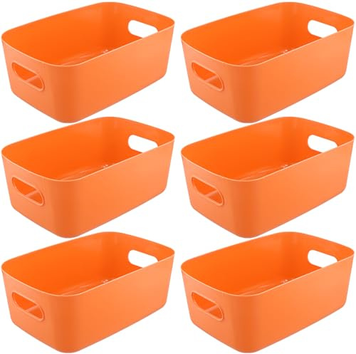 KEILEOHO 6 Stück Aufbewahrungsbox Orange, 30,5 x 20,5 x 12 cm Aufbewahrungskorb Plastik mit Griff, Orange Kunststoffbox Kunststoff Badezimmer Organizer Box für Haushalt und Hobby