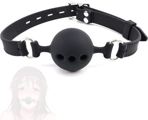 1 Juego de Collar de Bola de Cuero Negro Ajustable de Silicona Suave con Boca