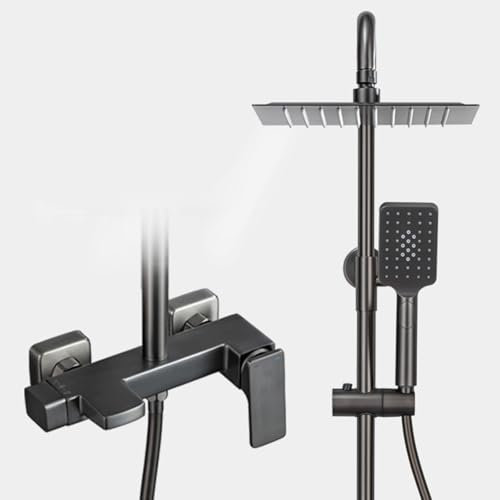 BiaoTeng Colonna Doccia con Soffione e Doccetta per Vasca Colonna Doccia Regolabile Monocomando Rubinetto Vasca Colonne Doccia a Parete con Miscelatore Grigio