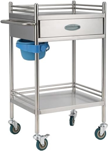 ENWYTE Laborwagen Pflegewagen Mit Schublade Edelstahl Rollwagen Für Laborgeräte Wagenwagen Für Laborkrankenhauskliniken Tragbarer Servierwagen Auf Räder(50X40X86cm)