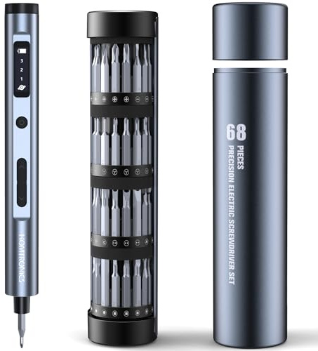 Homtronics Mini Tournevis Électrique de Précision 68 en 1, 3 Couples Réglables, Rechargeable Sans Fil avec 60 Embouts S2 pour Montre, Lunettes, Drone, PC