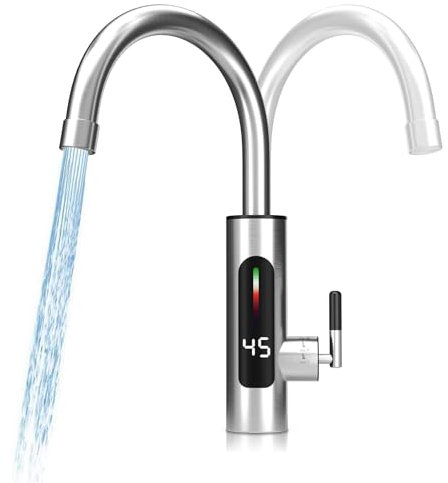 Grifo de Agua Caliente Eléctrico Instantáneo 3000W, Grifo Calentador De Agua, Temperatura LED Calentador de Agua, Grifo Mezclador Frío Caliente Giratorio